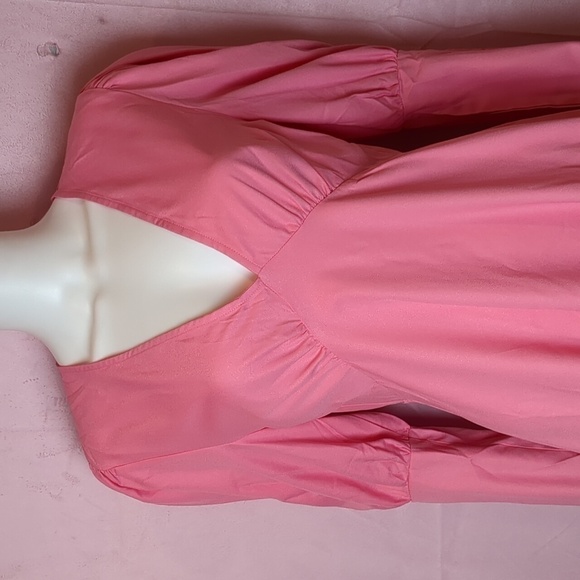 Nasty Gal Long Puff Sleeve V Neck Mini Dress in Barbie Core Hot Pink size 12 - Picture 2 of 7